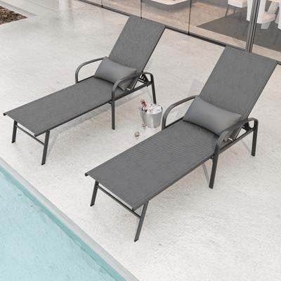 Outdoor Patio Swimming Pool Lounge Gray Color with Pillow