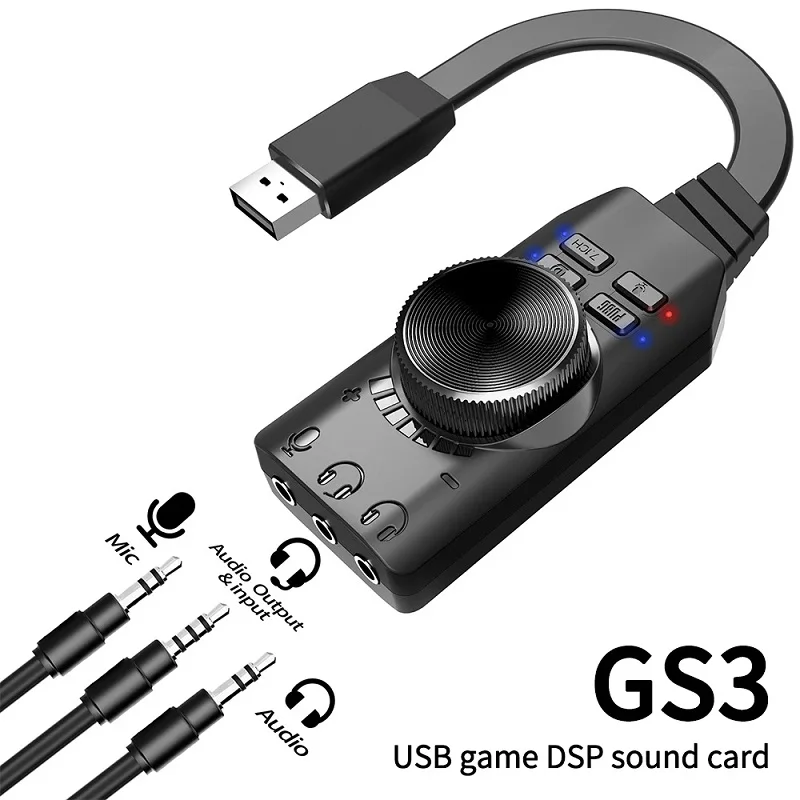 7.1-Kanal-Soundkarte, USB-Audio-Schnittstelle, Kopfhörer-Adapter, Soundkarte, professionelle Gaming-Soundkarte für Mikrofon, Lautsprecher, Laptop, PC Image