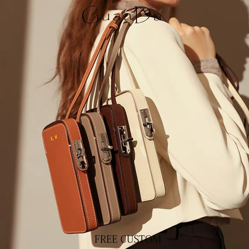 Sac à bandoulière portable en cuir véritable pour femme, sac de téléphone design de luxe, nom personnalisé, mode décontractée, sac initié par dame, porte-cartes