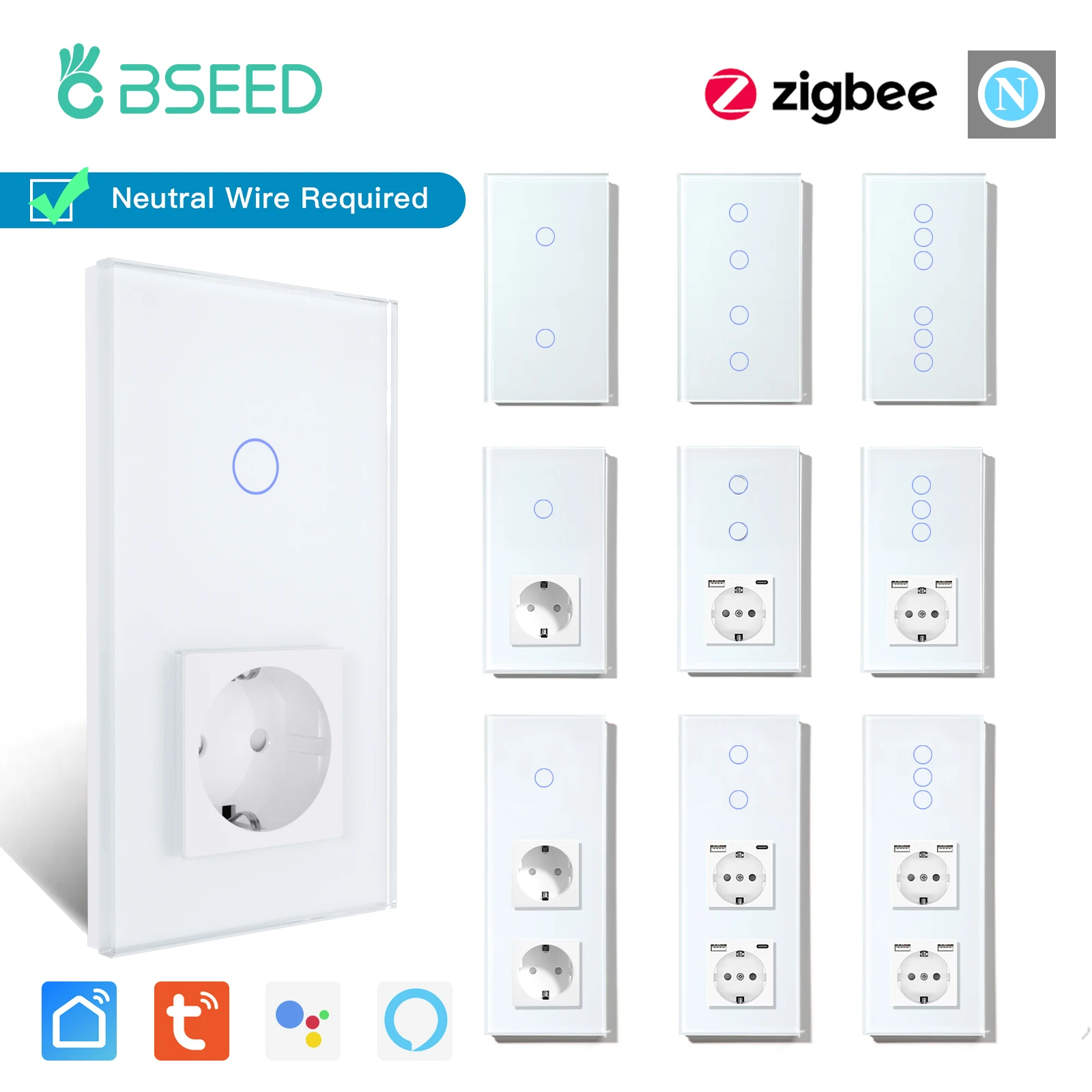 Besamen-ZigBee-Schalter plus normale Steckdosen Serie USB-C-Telefon aufladen Dual-ZigBee-Wand schalter unterstützen Tuya Alexa Yandex-Steuerung Image