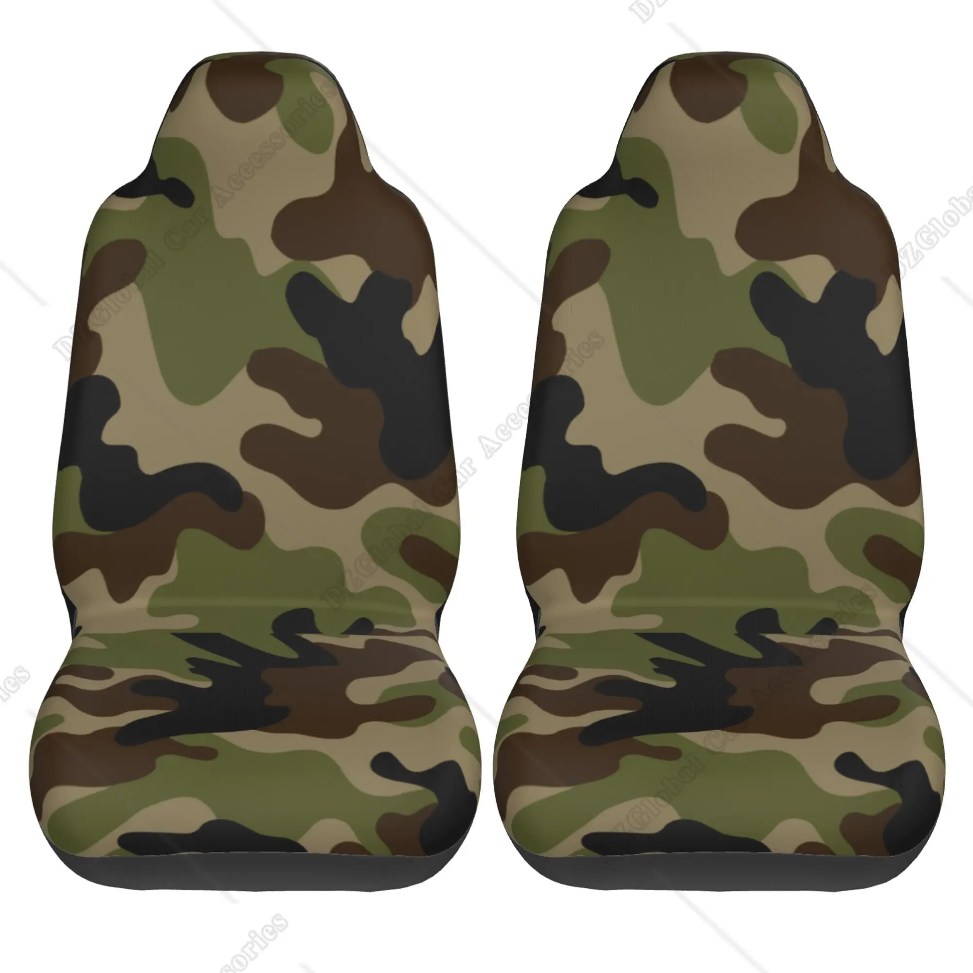 Sitzbezüge für Autos, Tarnung, nahtloses Muster, braun, grün, schwarz, vorderer Autositzbezug, einfach zu installieren, universell, 2 Stück Image