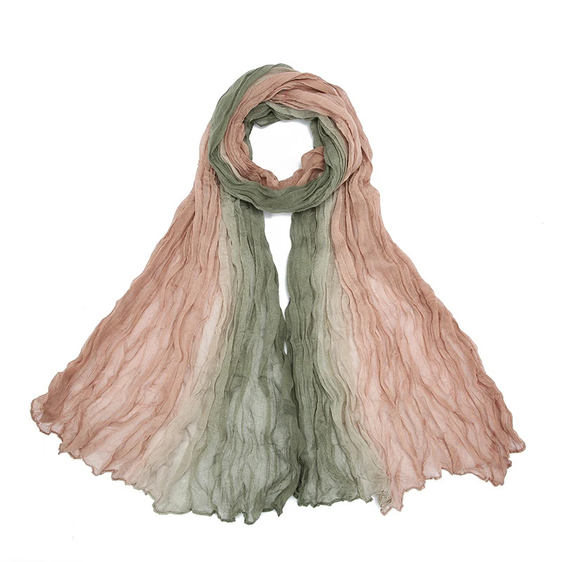 Farbverlauf Zerknittert Schal Für Frauen Mädchen Studenten Neue Dünne Patchwork Baumwolle Voile Schals Weiche Stricken Schal Weibliche Wrap Schals Image