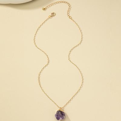 TEMU Irregular Natural Crystal Stone Pendant Necklace 14k Plated Niche Design Women's Necklace Image