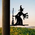 1pc Witch Lantern On Branch Steel Silhouette Metal Wall Art Home Garden Yard Patio Outdoor Statue Stake Decoration Perfect For Birthdays, Housewarming Gifts Halloween Decoration