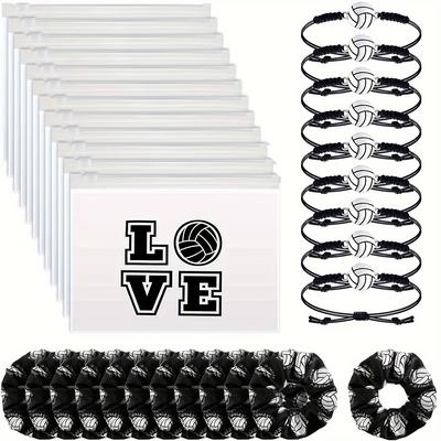 TEMU 36pcs, Volleyball Gifts Volleyball Sport Hair Scrunchies Adjustable Charm Bracelet Volleyball Love Pattern Waterproof Cosmetic Bags For Team Player Gifts