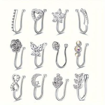 12pcs Clip On Nose Ring Butterfly Flower Etc Shape...