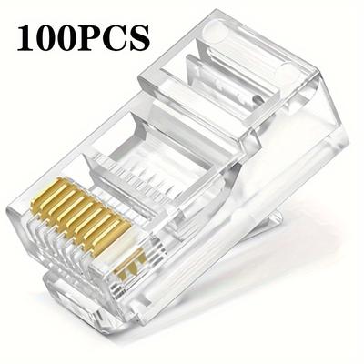 TEMU 100pcs Rj45 Cat6 Connector Terminal Gold Plated 8p8c Ethernet Pass Through Plug Image