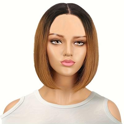 Light Brown Wigs For Women, Short Bob Wigs With Bangs Synthetic Straight Hair Cute Daily Party Use Wig Hair Accessories