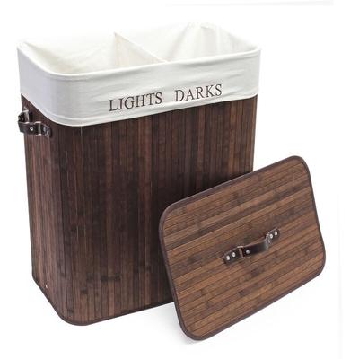 Wiltec Wäschebox 105 L braun Wäschekorb mit Deckel aus Bambus faltbare Wäschebox mit Leinensack mit Image