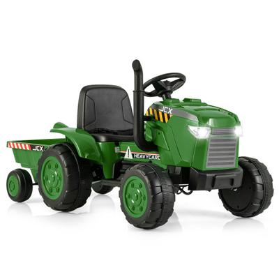 Costway 12V Kids Ride On Tractor with Trailer and Remote Control-Dark Green