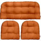 3 Piece Tufted Wicker Settee Chair Cushion Set | Indoor/Outdoor All Weather Sunbrella Fabric | Reversible | 1 Loveseat 44â€� W X 22 D 2 U-Shape 22 X 22 | Canvas Tuscan