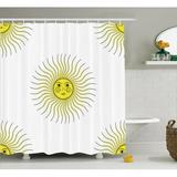 Shower Curtain Set Shining Sun with Eyes Lips Eyebrows in Slavs Style Illustration Ethnic Nature Art Print Bathroom Decor Yellow by Ambesonne