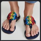 Tory Burch Shoes | Like New! Tory Burch *Limited Edition* Miller Rainbow Logo Thong Sandals | Color: Blue | Size: 7.5