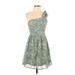 Promesa U.S.A. Casual Dress One Shoulder Strapless: Green Tropical Dresses - New - Women's Size Small