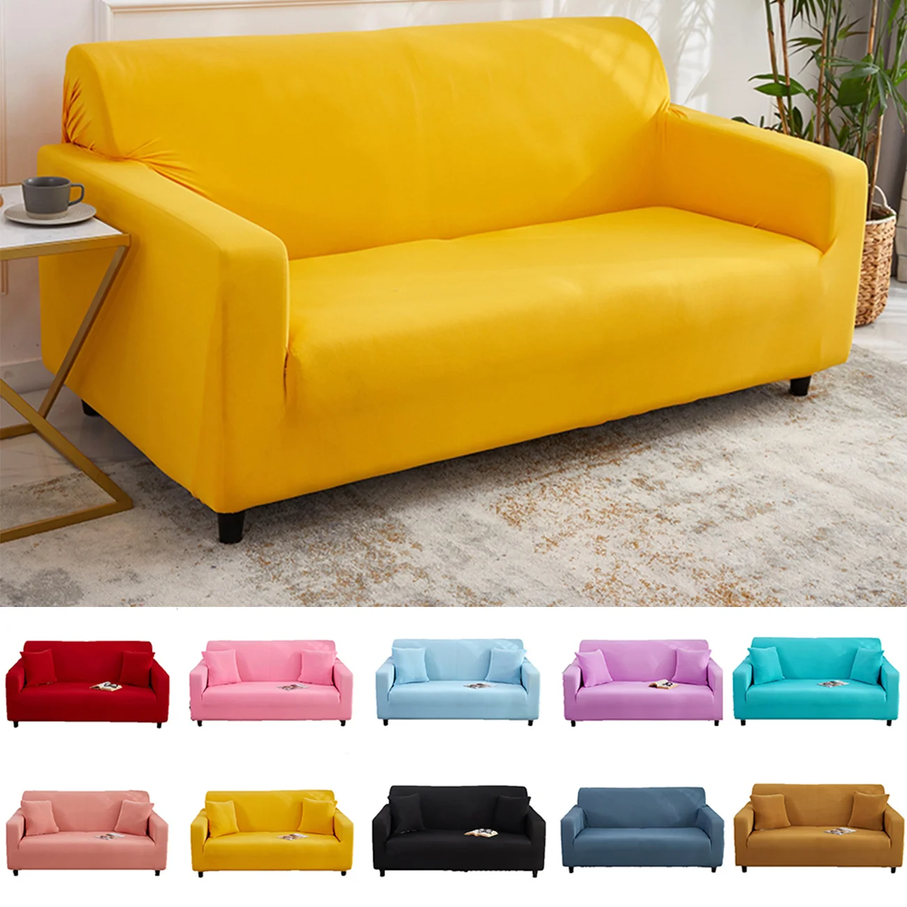 Copridivano Elastico Giallo Tinta Unita, Copertura Completa per Poltrona e Divano, Protezione Estensibile per Divani da 1, 2, 3 Posti per la Casa