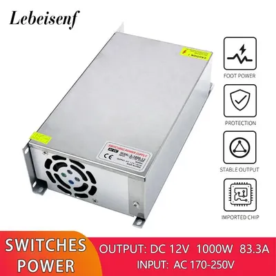 AC/DC 12V 83,3 A 1000W Converter 170-250V AC zu DC Schalt Netzteil LED Beleuchtung Transformator Stick Adapter High Power SMPS Image