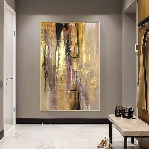 Mintura handgemachte abstrakte goldene Ölgemälde auf Leinwand, Wandkunst, Dekoration, modernes Bild für Heimdekoration, gerolltes, rahmenloses, ungedehntes Gemälde Image