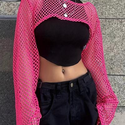 TEMU Street-style Mesh Hollow Knit Cardigan With Short Top. Image