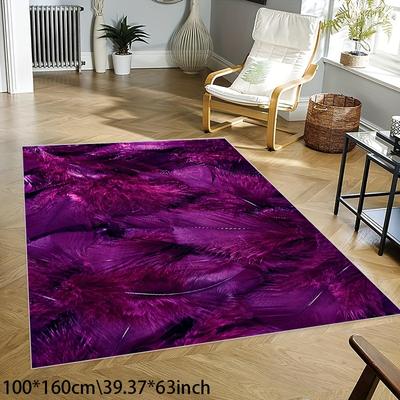 TEMU Living Room Bedroom Fleece Area Rug Modern Three-dimensional Purple Feather Carpet Non-slip Soft Washable Office Carpet Home Outdoor Carpet Etc.; Indoor And Outdoor Used Image
