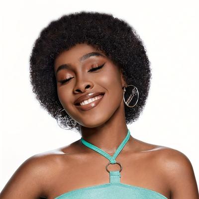 Short Afro Wig African Fluffy 180% Density Afro Curly Brazilian Remy Human Hair Wigs For Women Full Machine Made Wigs Glueless Wigs