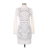 Say What? Casual Dress - Sweater Dress Turtleneck Long Sleeve: White Jacquard Dresses - Women's Size Large