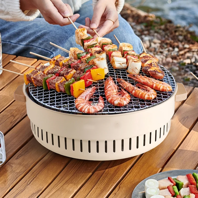 Barbecue-Grill, geeignet für Zuhause, Outdoor, Hof, Camping, Holzkohlegrill, Herd, Grills, Netzstoff, tragbar, rauchfrei, Grillpfanne Image