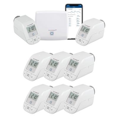 HOMEMATIC IP Heizkörperthermostat "Bundle Starter Set Heizen + 6x Heizkörperthermostat basic", weiß (grundfarbe), 8 St., Heizkörperthermostate, Access Point + 8 x Homematic IP Heizkörperthermostat - basic Image