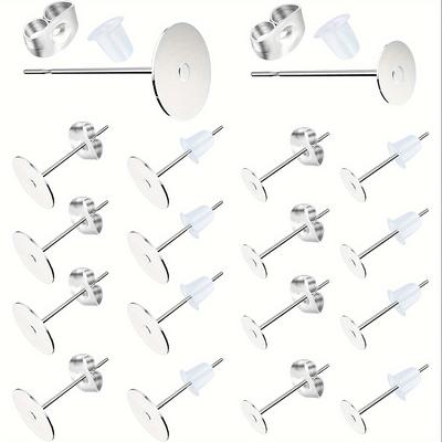 TEMU 500pcs Stainless Steel Earring Backs, Hypoallergenic Flat Cushioned With Rubber, Diy Earring Accessories For Jewelry Making Image