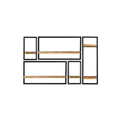 SIT Möbel Wandregal-Set | 5-tlg. | Mango-Holz Regalböden in Natur | Metallrahmen schwarz | B 120 x T 25 x H 75 cm | 1430