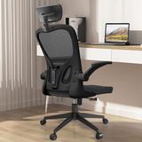 Latitude Run® Office Chair Computer Desk Chair Flip up Arms Adjustable Lumbar Support Mesh High Back Chair Upholstered/Mesh, in Black | Wayfair