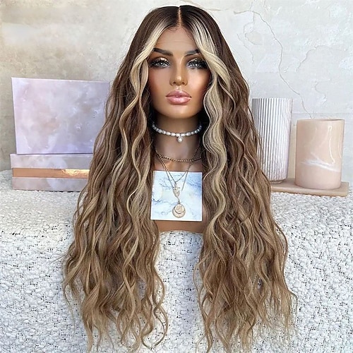 Unverarbeitetes reines Haar 13x4 Spitzenfront Perücke Stufenhaarschnitt Brasilianisches Haar Wellen Mehrfarbig Perücke 130% 150% Haardichte Strähnchen / Balayage-Technik 100% Jungfrau Leimlos Image