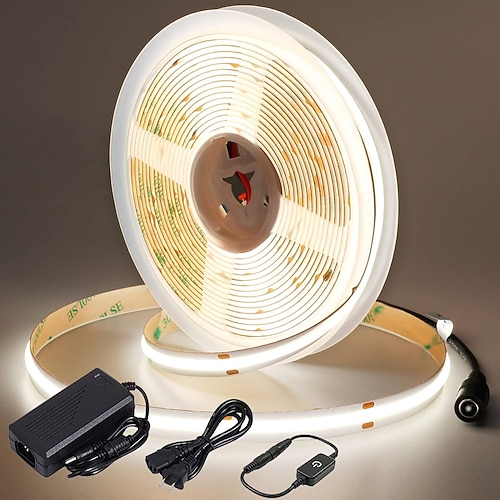 10m LED-Lichtstreifen COB-Sets 3200 LEDs, COB 8mm Warmweiß Kaltweiß Netual White LED-Lichtstreifen Urlaub verknüpfbar selbstklebend mit Netzteil-Set 110V 220-240V 24 V Image