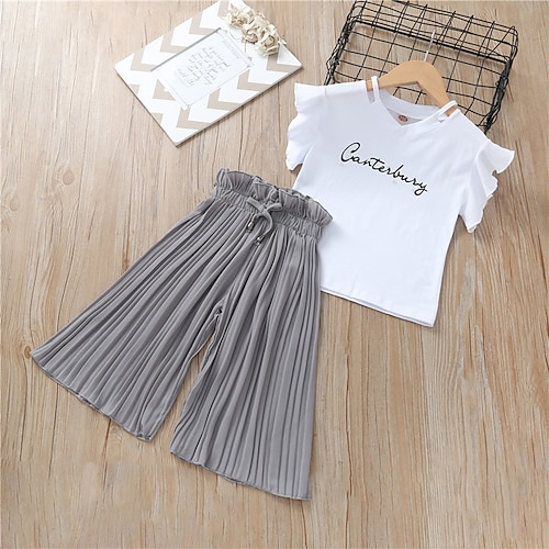 Sommer mädchen kleidung sets kinder t-shirt breite bein hosen anzüge kinder kurzarm baby mädchen kleidung Image