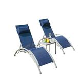 Boyel Living Lounge Chairs Set of 3 Adjustable Aluminum Outdoor Chaise Lounge Chairs with Metal End Table Patio Lounge Chair with Pillow for Sunbathing Pool Yard Indoor Blue