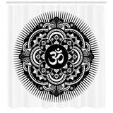 Yoga Shower Curtain Monochrome Henna Tattoo Art Style Mandala Round Mehndi Ethnic Harmony Symbol Fabric Bathroom Set with Hooks 69W X 75L Inches Long Black and White by Ambesonne