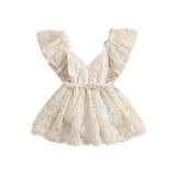 Wallarenear Baby Girl Lace Romper Dress Boho Floral Sleeveless V Neck Birthday Party Dresses White 6-12 Months