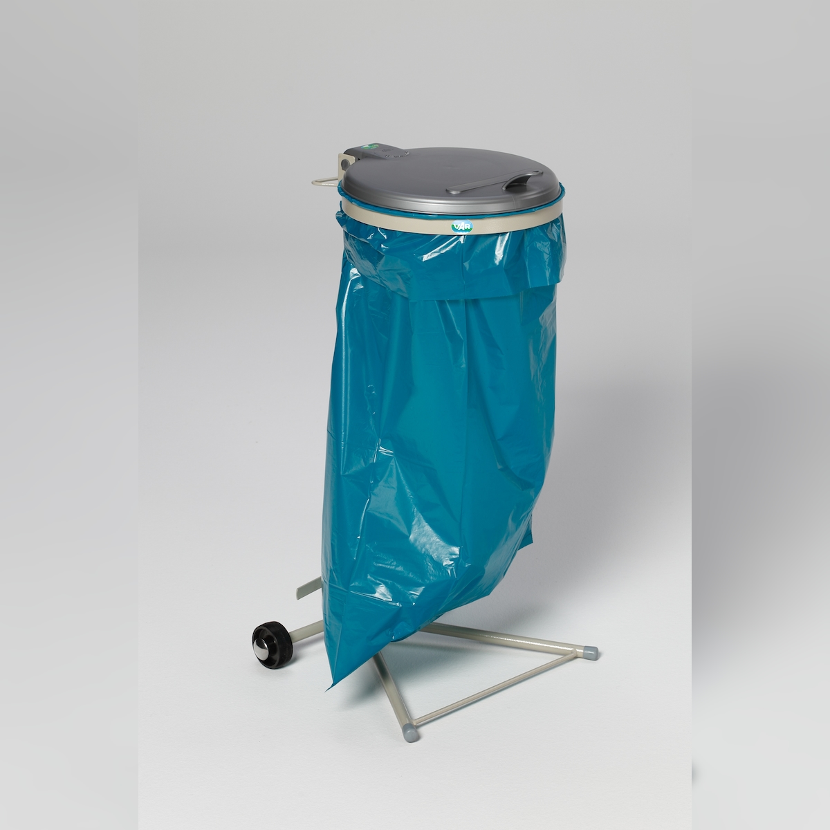 PROREGAL Robuster Abfallsammler für Wertstoffsortierung 1-Fach | Fahrbar, mit Rollen | 120 Liter, HxBxT 92x50x44cm | Stahl | Grau-Silber | Mülleimer Image