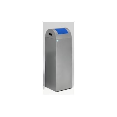 PROREGAL Selbstlöschender Wertstoffsammler rund | 89 Liter, HxBxT 104,5x32x32cm | Verzinkter Stahl | Silber-Blau | Mülleimer Abfalleimer Müllkorb Image