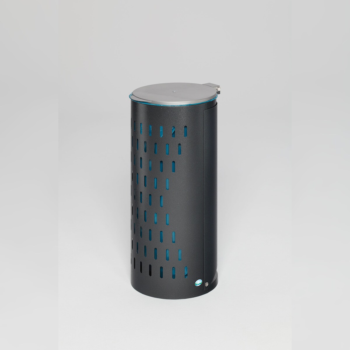 PROREGAL Kompakter Abfallsammler gelocht mit Deckel & Klapptür | 35cm Einfüllöffnung | HxBxT 85x44x44cm | Stahl | Grau | Mülleimer Abfalleimer Image