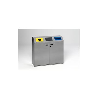 PROREGAL Selbstlöschende Wertstoffsammlstation eckig | 80 Liter je Behälter, HxBxT 97,5x108x37,5cm | Verzinkter Stahl | Silber | Mülleimer Abfalleimer Image