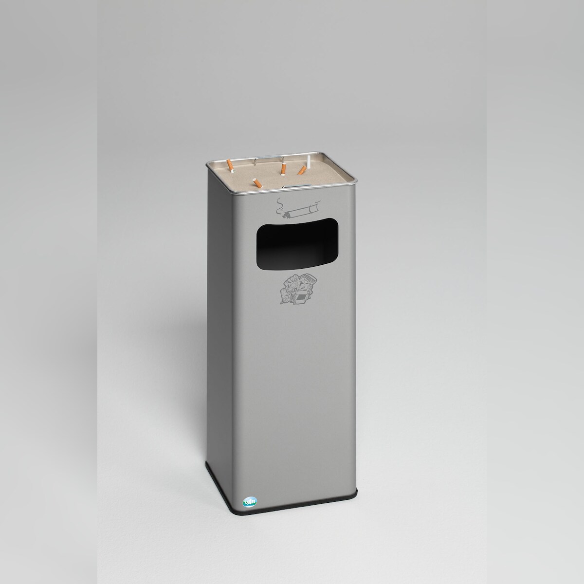 PROREGAL Klassischer Kombiascher eckig | HxBxT 66,5x26x26cm | Verzinkter Stahl | Silber | Mülleimer Aschenbecher Abfalleimer Image