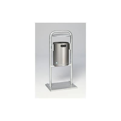 PROREGAL Klassischer gelochter Abfallsammler | Rohrbogen + Dach | mit Bodenplatte | HxBxT 115x49x40cm | Edelstahl | Mülleimer Abfalleimer Image
