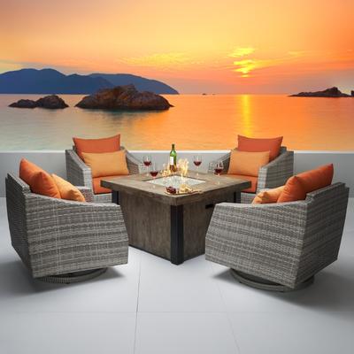 Cannes 5 Piece Sunbrella Outdoor Patio Motion Fire Chat Set - 42"W x 42"D x 25"H