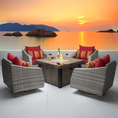 Cannes 5 Piece Sunbrella Outdoor Patio Motion Fire Chat Set - 42"W x 42"D x 25"H