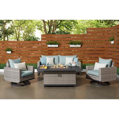 Milo Grey 4 Piece Sunbrella Outdoor Patio Motion Fire Set - 78" W x 32" H x 33" D