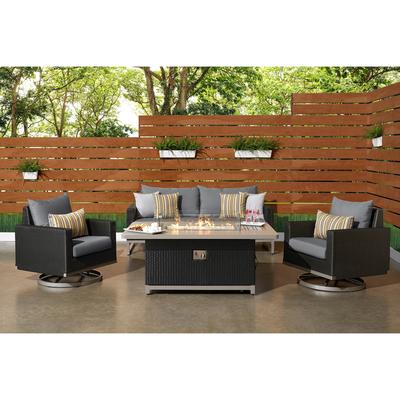 Milo Espresso 4 Piece Sunbrella Outdoor Patio Motion Fire Set - 78" W x 32" H x 33" D