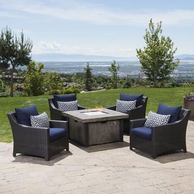 Deco 5 Piece Sunbrella Outdoor Patio Fire Chat Set - 42" W x 42" D x 25" H