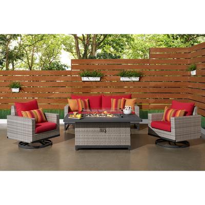 Milo Grey 4 Piece Sunbrella Outdoor Patio Motion Fire Set - 78" W x 32" H x 33" D