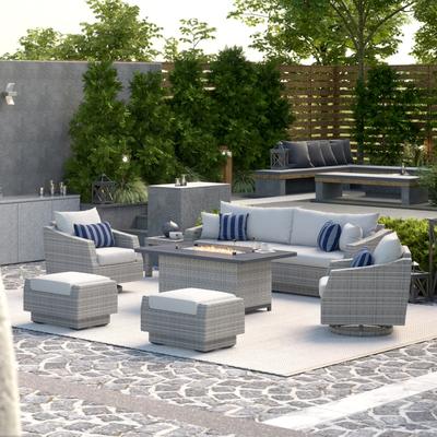 Cannes 8 Piece Sunbrella Outdoor Patio Motion Fire Set - 96" W x 31" H x 33" D