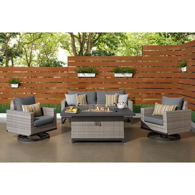 Milo Grey 4 Piece Sunbrella Outdoor Patio Motion Fire Set - 78" W x 32" H x 33" D